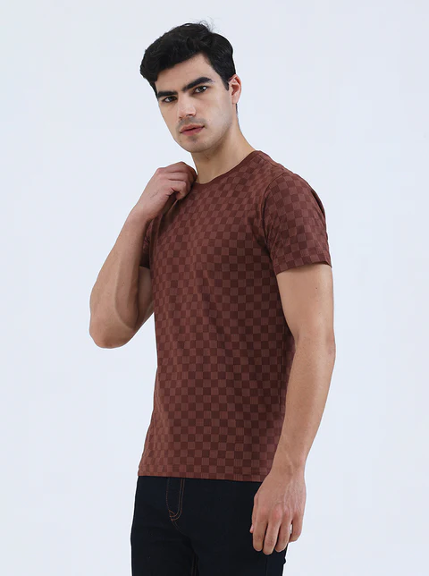 Friar Brown Printed Slim Fit T-Shirt