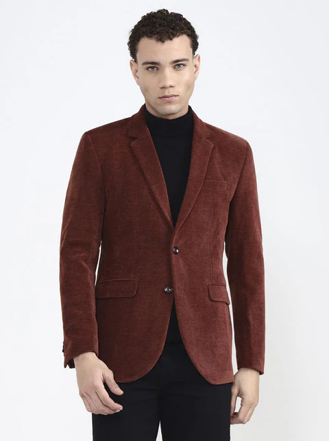 Brown Solid Regular Fit Blazer