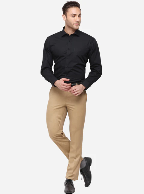 Black Solid Regular Fit Formal Shirt