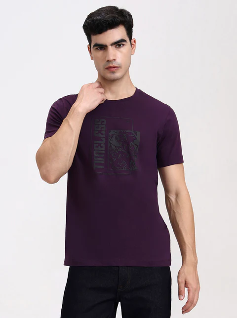 Wine Printed Slim Fit T-Shirt
