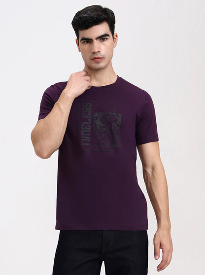 Wine Printed Slim Fit T-Shirt
