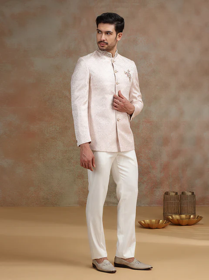 Pink Placement Embroidery Jodhpuri Suit