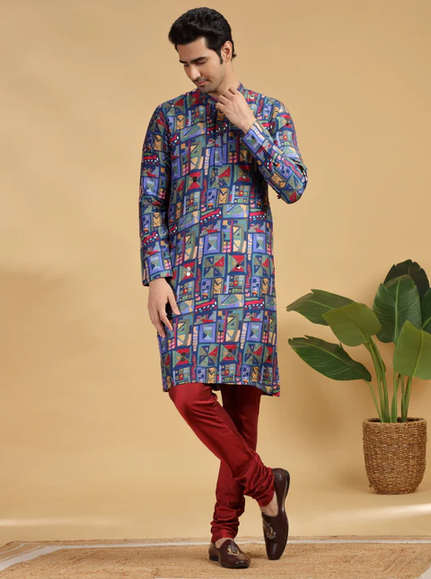 Navy Blue Embroidered Kurta