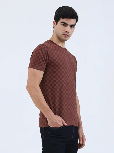 Friar Brown Printed Slim Fit T-Shirt