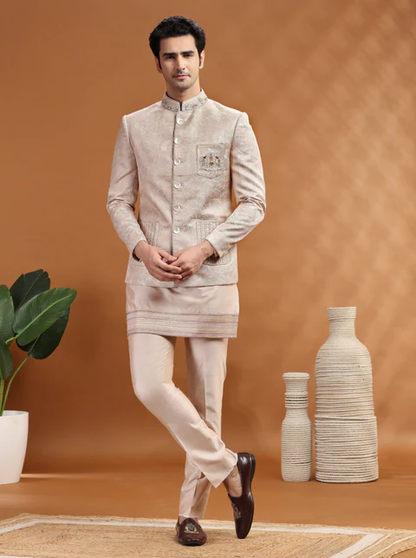 Dusty Pink Embroidered Jodhpuri Suit