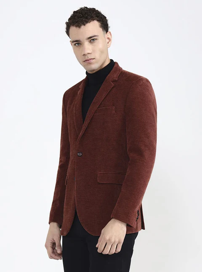 Brown Solid Regular Fit Blazer