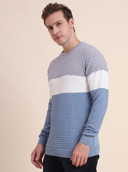 Grey & Blue Striped Slim Fit T-Shirt