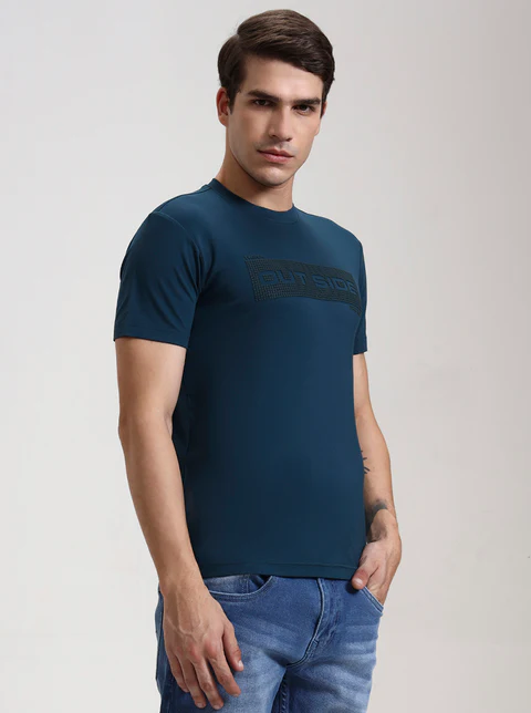 Teal Printed Slim Fit T-Shirt