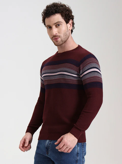 Wine Striped Slim Fit T-Shirt