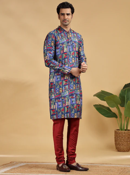 Navy Blue Embroidered Kurta