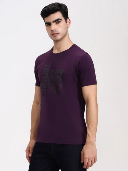 Wine Printed Slim Fit T-Shirt