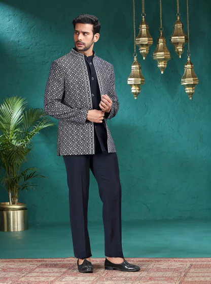 Blue Embroidered Jodhpuri Suit