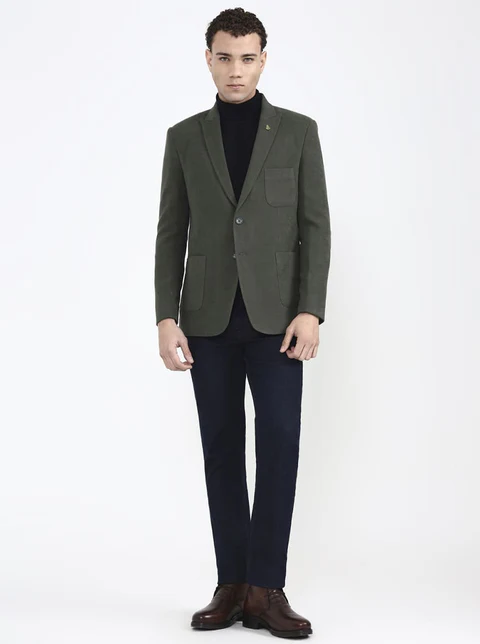 Green Solid Regular Fit Blazer