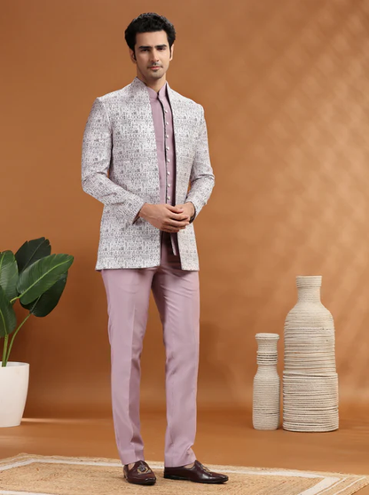 Purple Self Texture Jodhpuri Suit