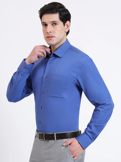 Royal Blue Solid Regular Fit Formal Shirt