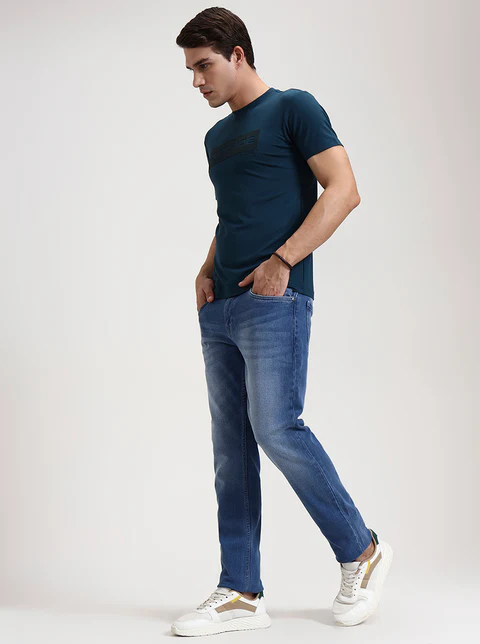 Teal Printed Slim Fit T-Shirt