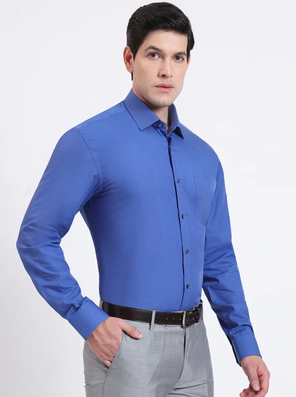 Royal Blue Solid Regular Fit Formal Shirt