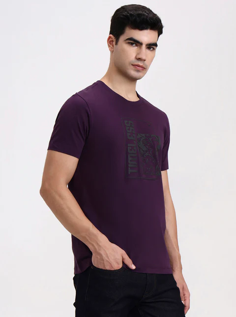 Wine Printed Slim Fit T-Shirt