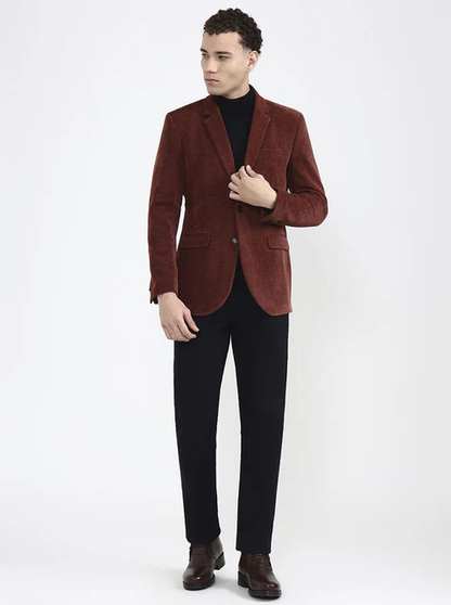Brown Solid Regular Fit Blazer