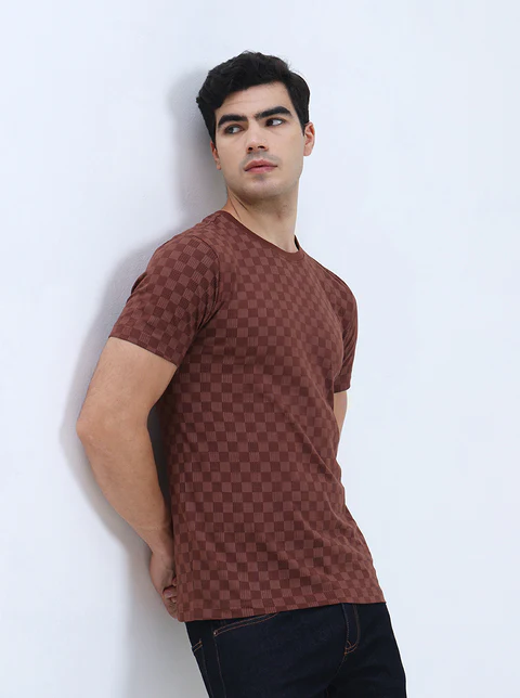 Friar Brown Printed Slim Fit T-Shirt