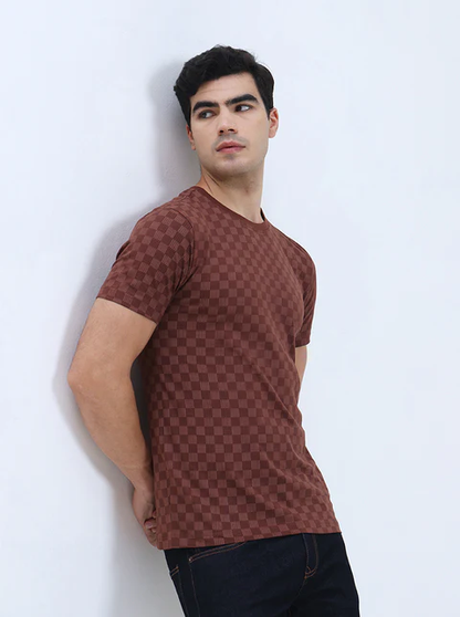 Friar Brown Printed Slim Fit T-Shirt