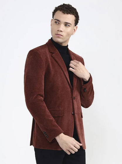 Brown Solid Regular Fit Blazer